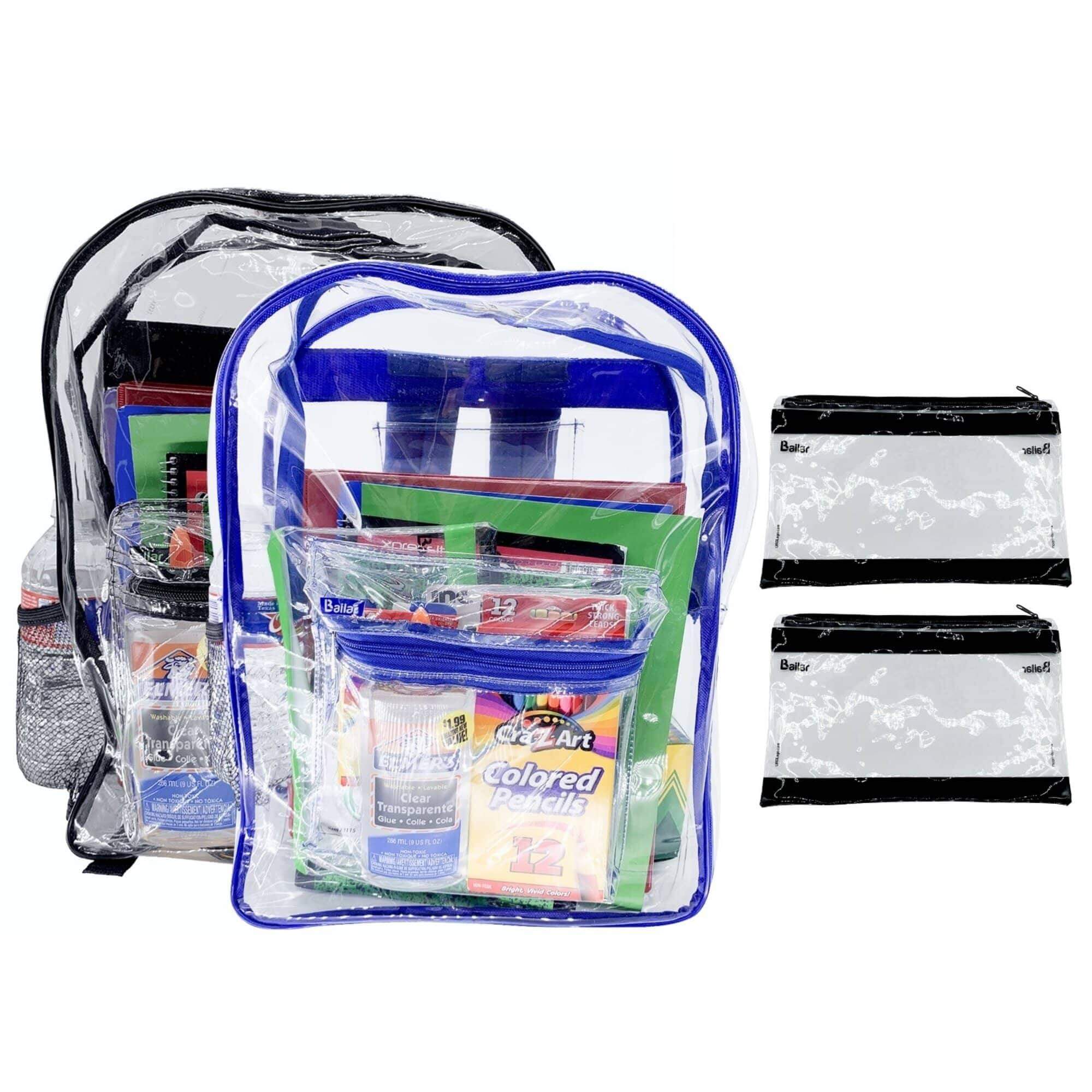 Clear Backpack, 3 Black 3 Blue With Pencil Pouch