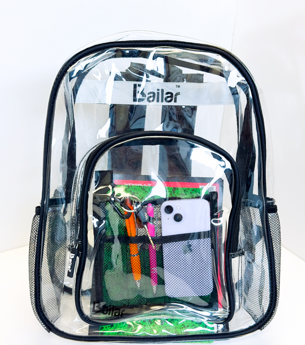 Clear Backpack, 6 black With Pencil Pouch