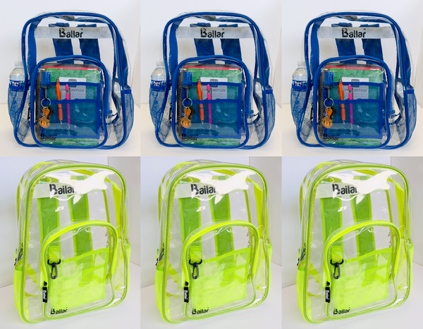 Clear Backpack, 3 blue, 3 green