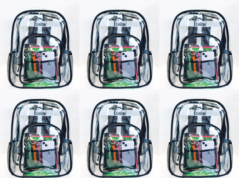 Clear Backpack, 6 black With Pencil Pouch