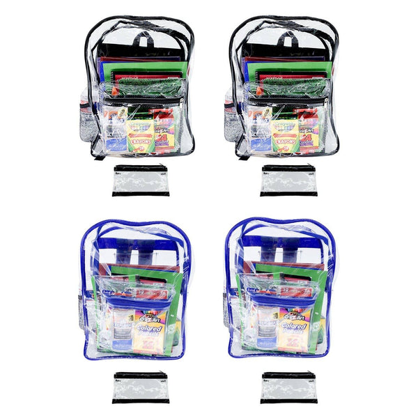 Clear Backpack, 2 Black 2 Blue With Pencil Pouch - Bailar Clear Backpack