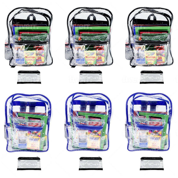 Clear Backpack, 3 Black 3 Blue With Pencil Pouch - Bailar Clear Backpack