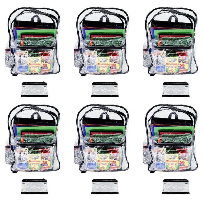 Clear Backpack 6 Black With Pencil Pouch - Bailar Clear Backpack