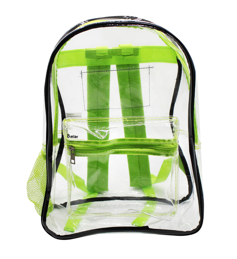 Clear Backpack Adult Green/Black Trim With Pencil Pouch - Bailar Clear Backpack